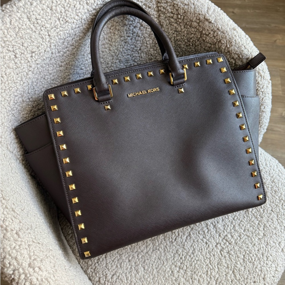 Michael Kors Studded Brown Tote Bag